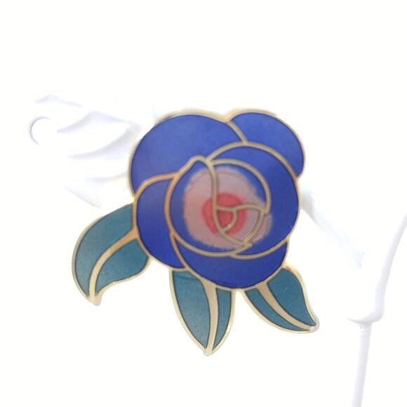 Vintage Laurel Burch Blue "Deco Rose" Post Earrings, 1980s Vintage Jewelry - Picture 4 of 10